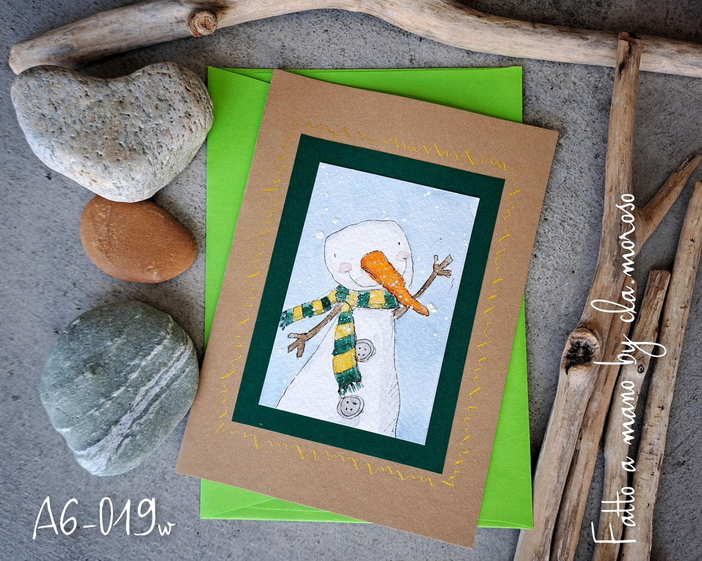 Biglietto Natale con pupazzi di neve (A6-019w)