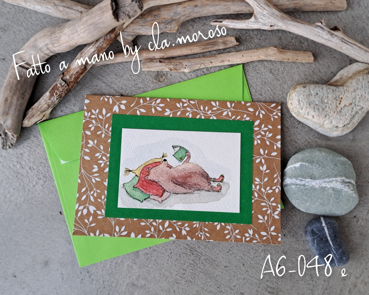 Biglietto con orso&libri (A6-048e)