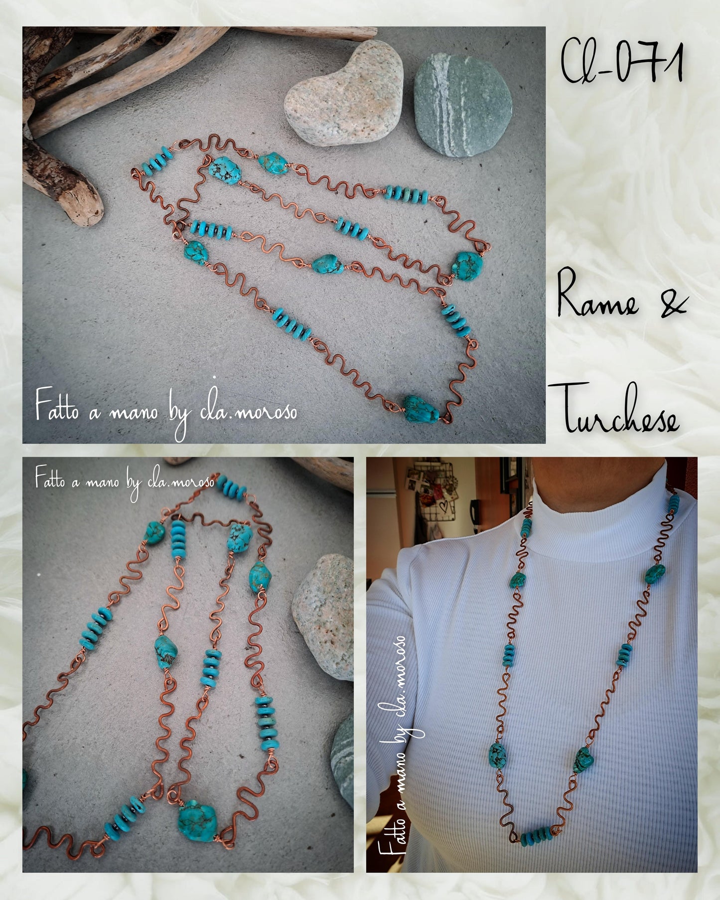 Collana lunga in rame e turchese (cl-071)