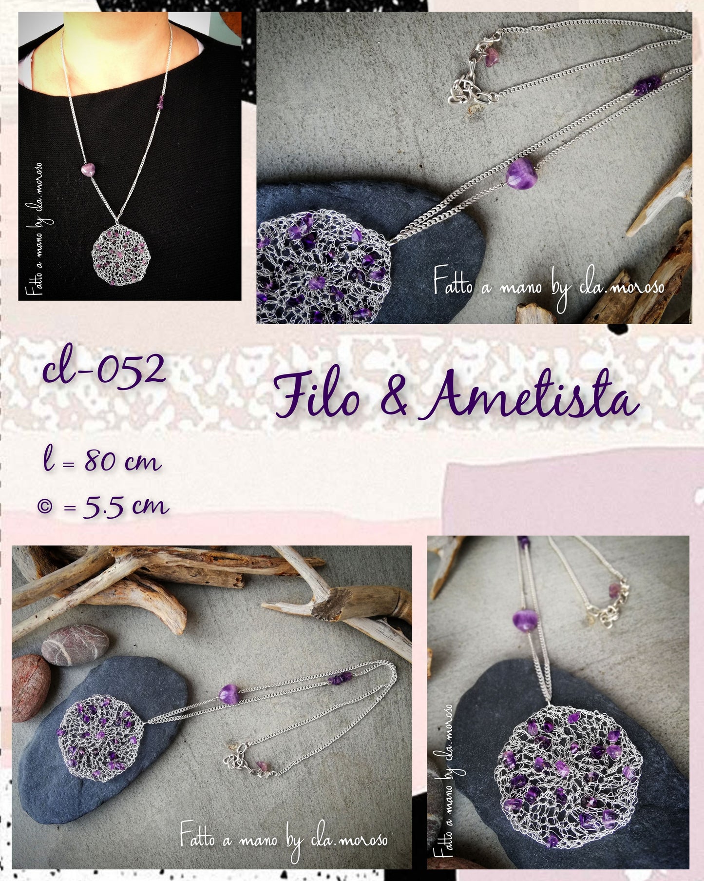 Collana color argento e ametista (cl-052)