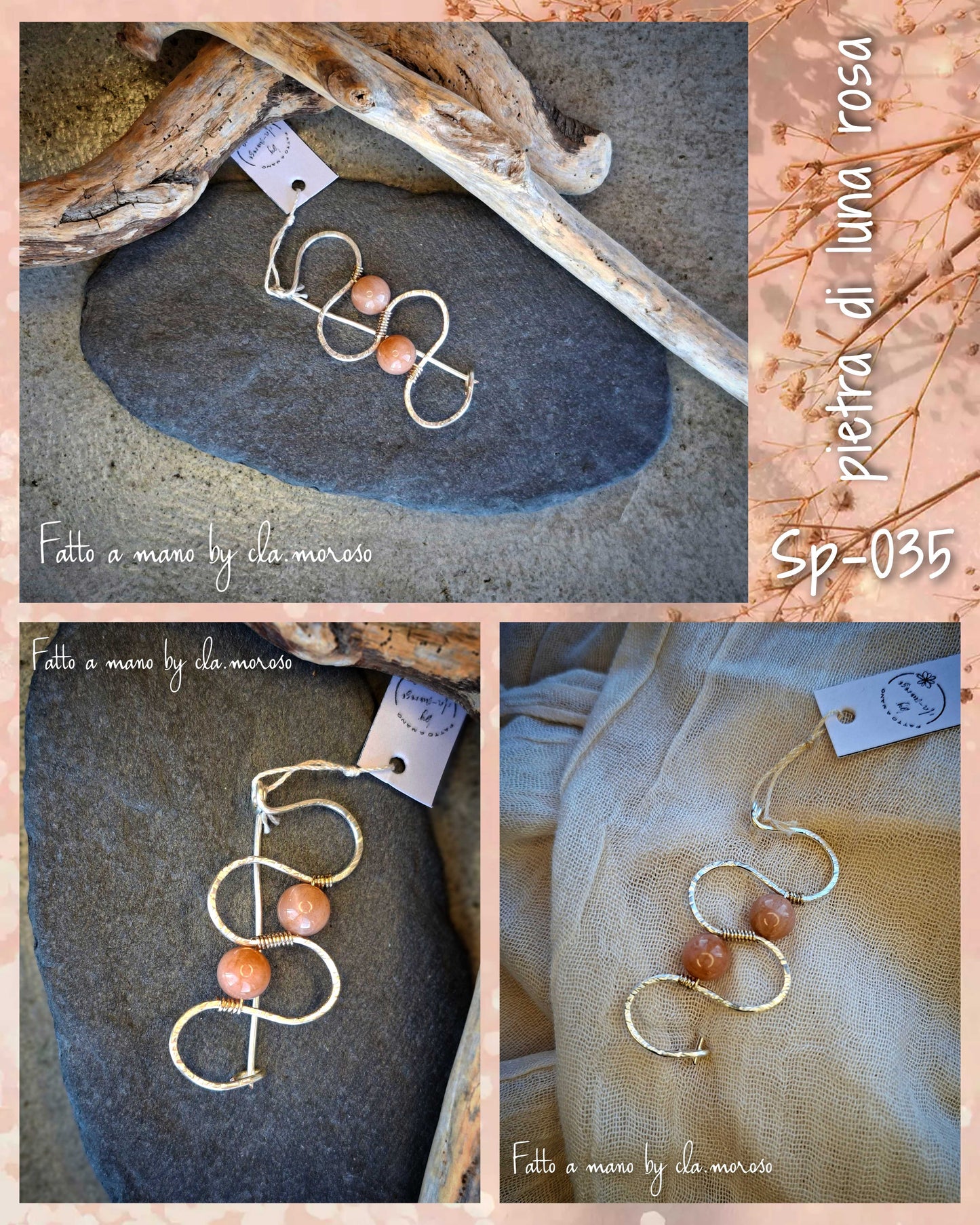 Spilla color argento e pietra di luna sp-035