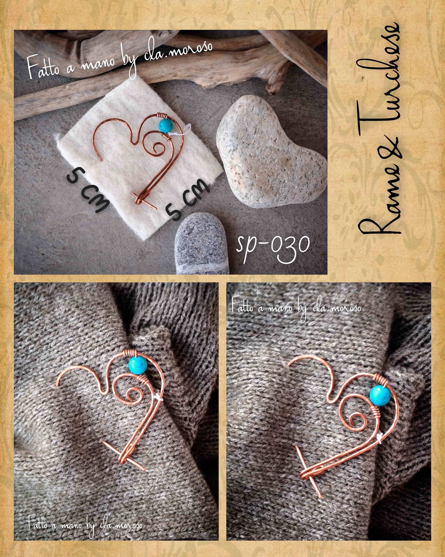 Spilla in rame e turchese sp-030