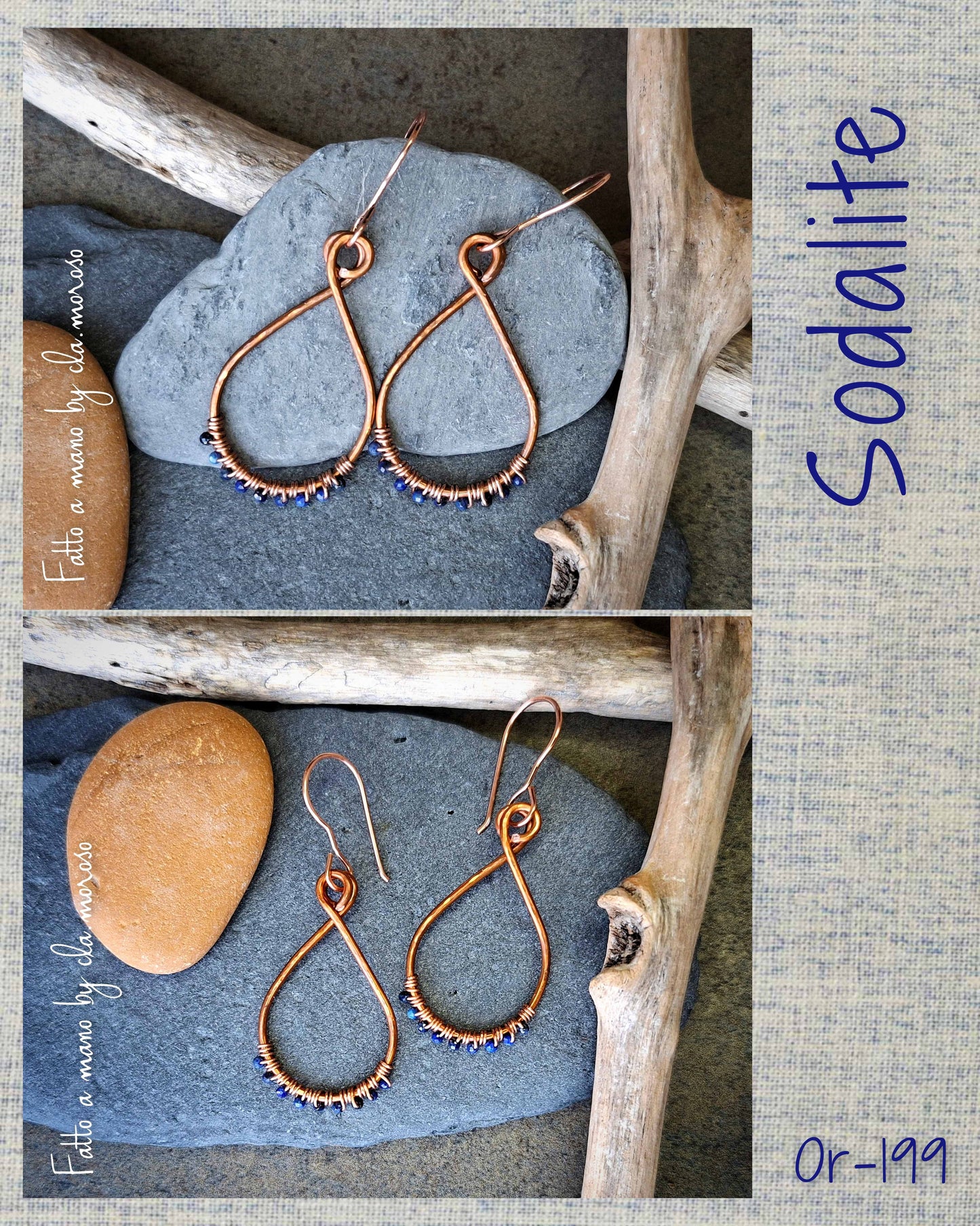 Orecchini a goccia in rame e sodalite or-199