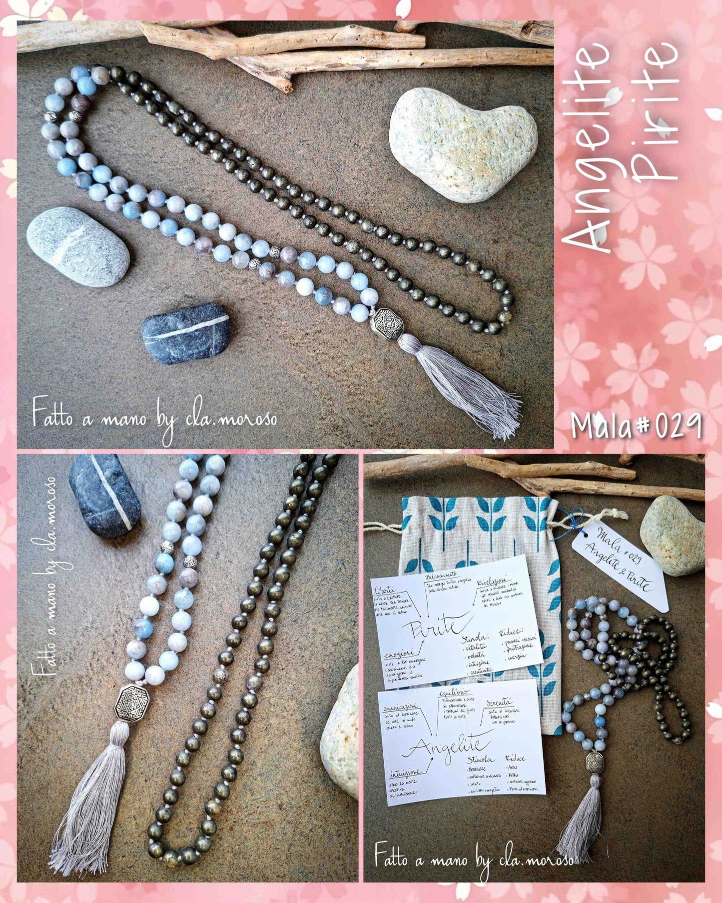 Mala#029 angelite e pirite