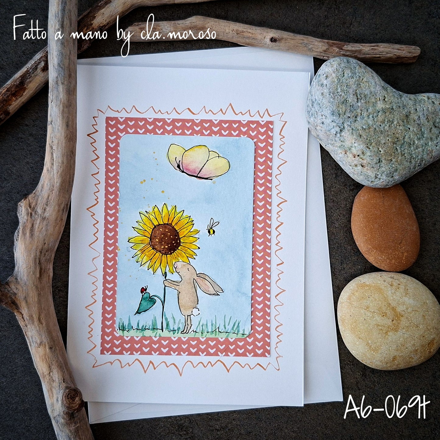 Biglietto con coniglietto e girasole A6-069t
