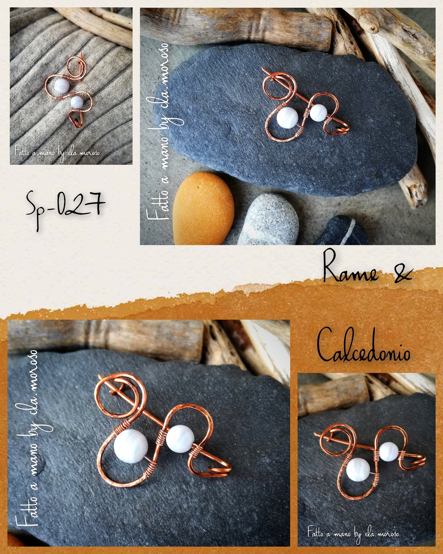 Spilla in rame e calcedonio sp-027