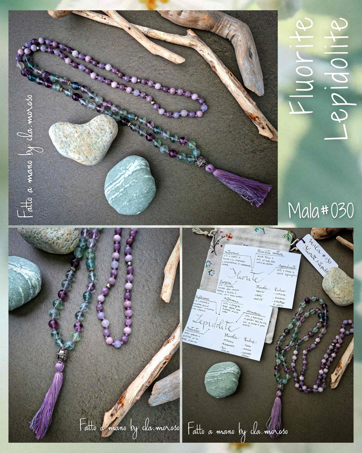 Mala#030 fluorite e lepidolite