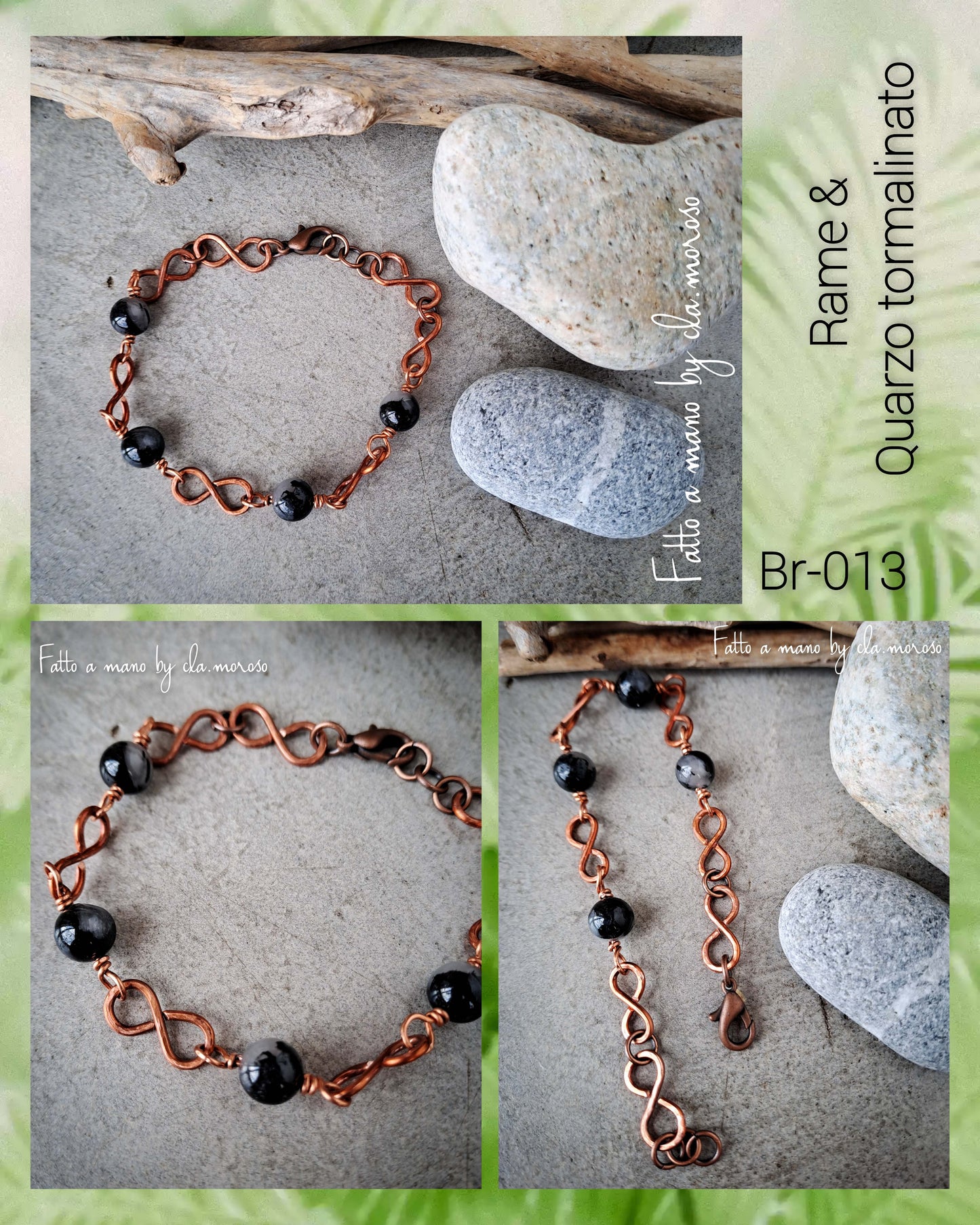 Braccialetto in rame e quarzo tormalinato Br-013