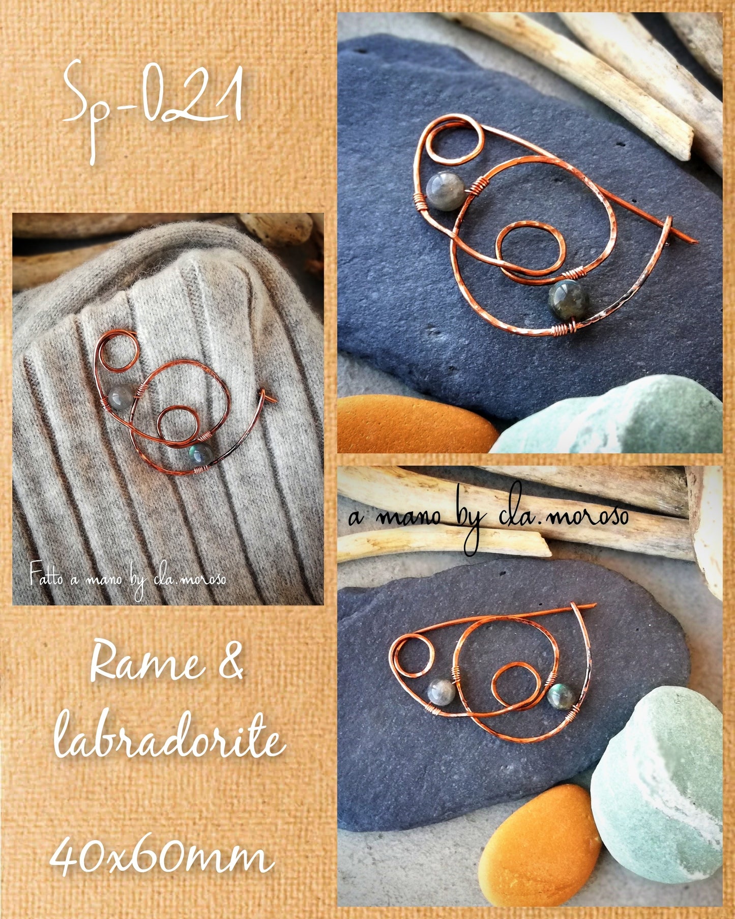 Spilla in rame e labradorite sp-021