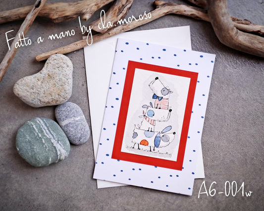 Biglietto con cani (A6-001w)