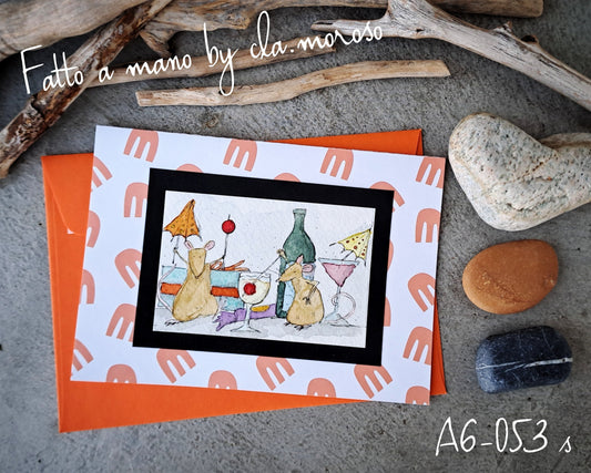 Biglietto con topini in festa (A6-053s)