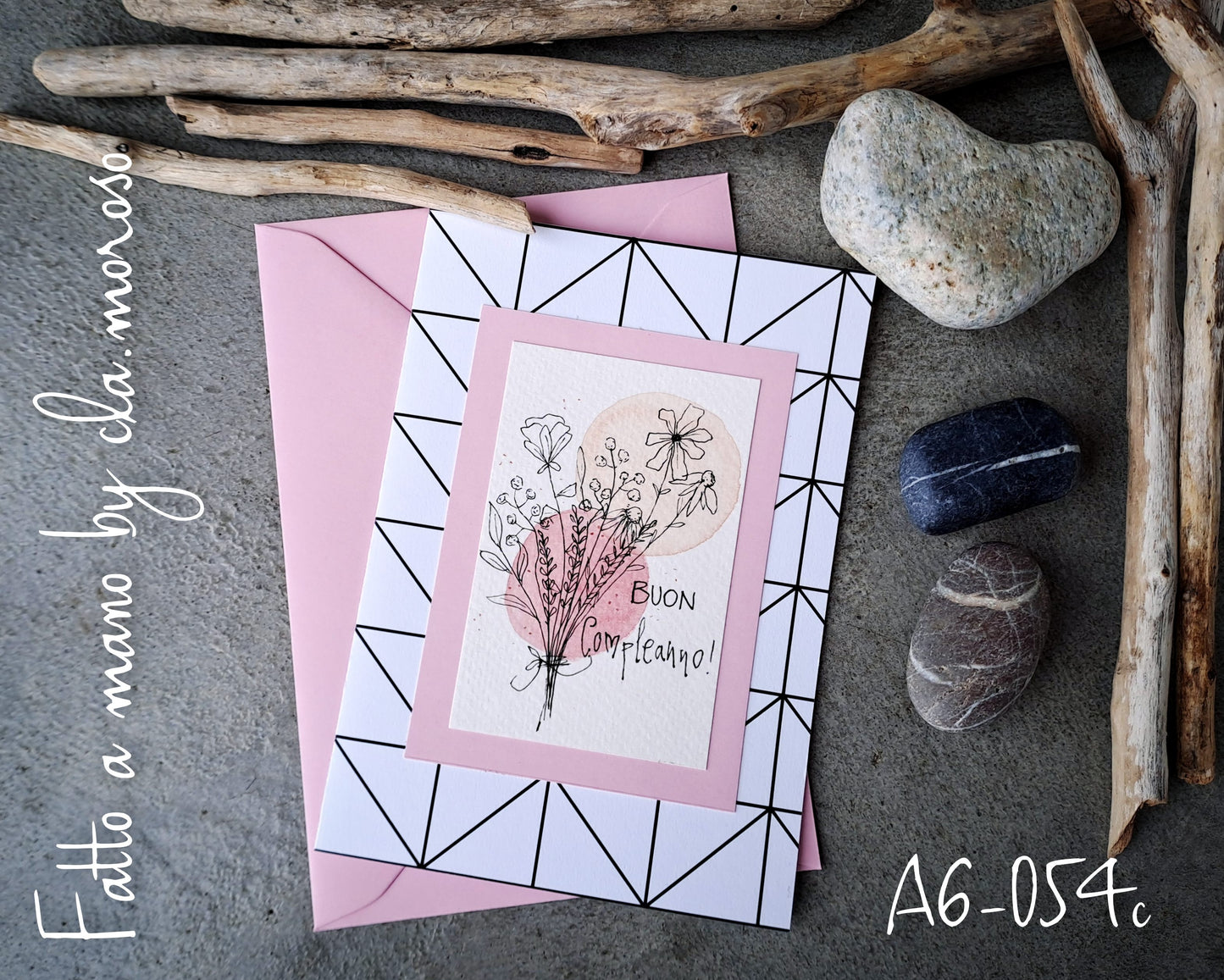 Biglietto compleanno & fiori (A6-054c)