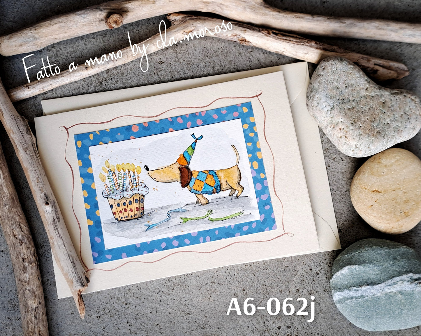 Biglietto compleanno con bassotto (A6-062j)