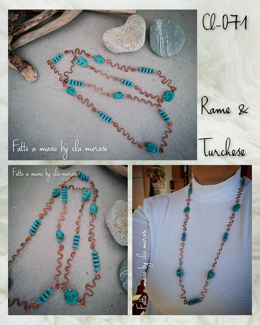 Collana lunga in rame e turchese (cl-071)