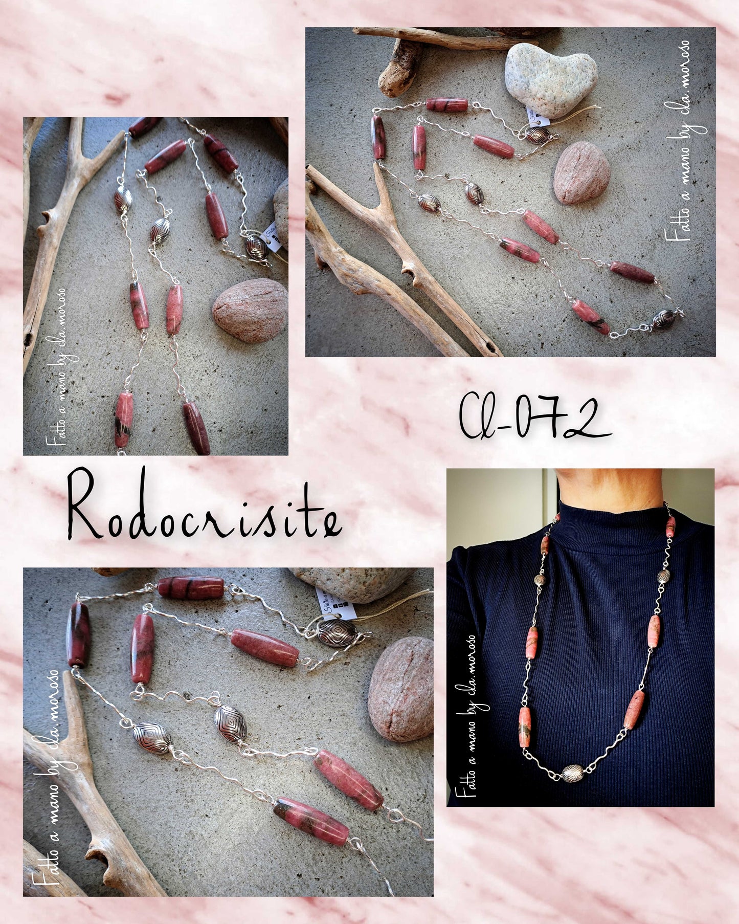 Collana lunga rame argentato e Rodocrisite (cl-072)