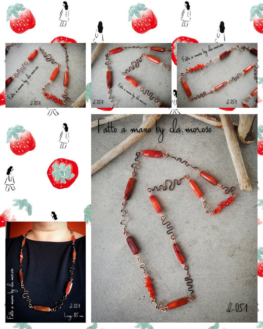 Collana lunga in rame e corniola (cl-051)