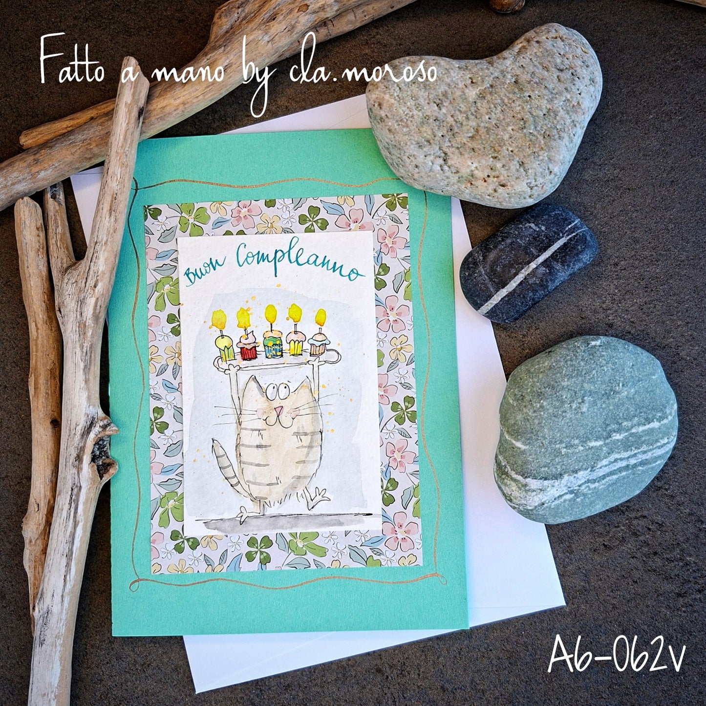 Biglietto compleanno con gatto (A6-062v)