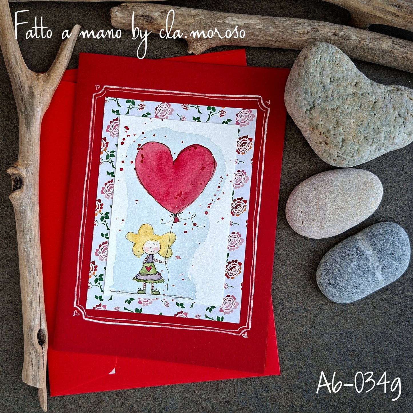 Biglietto con bimba e cuore (A6-034g)