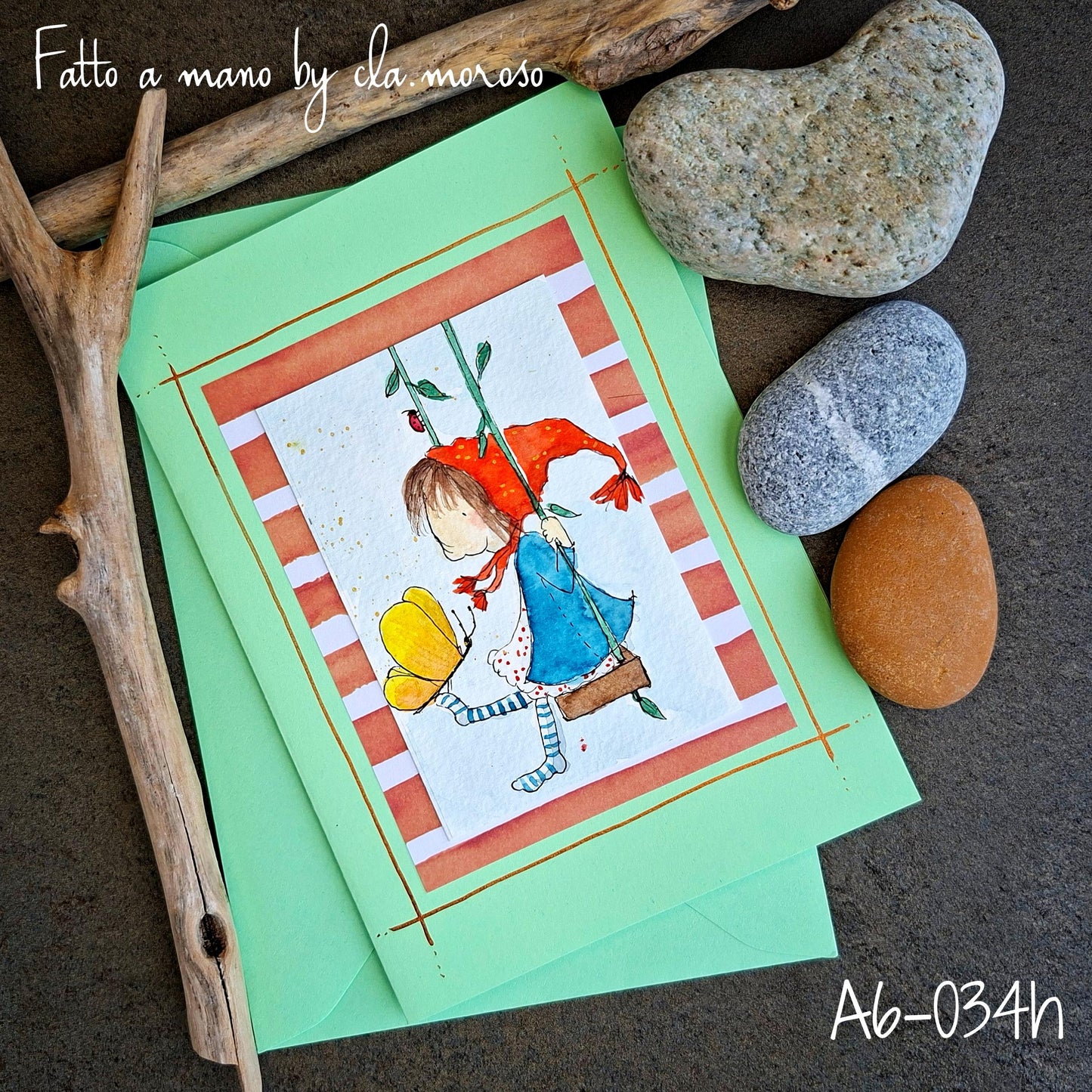 Biglietto con bimba e farfalla (A6-034h)