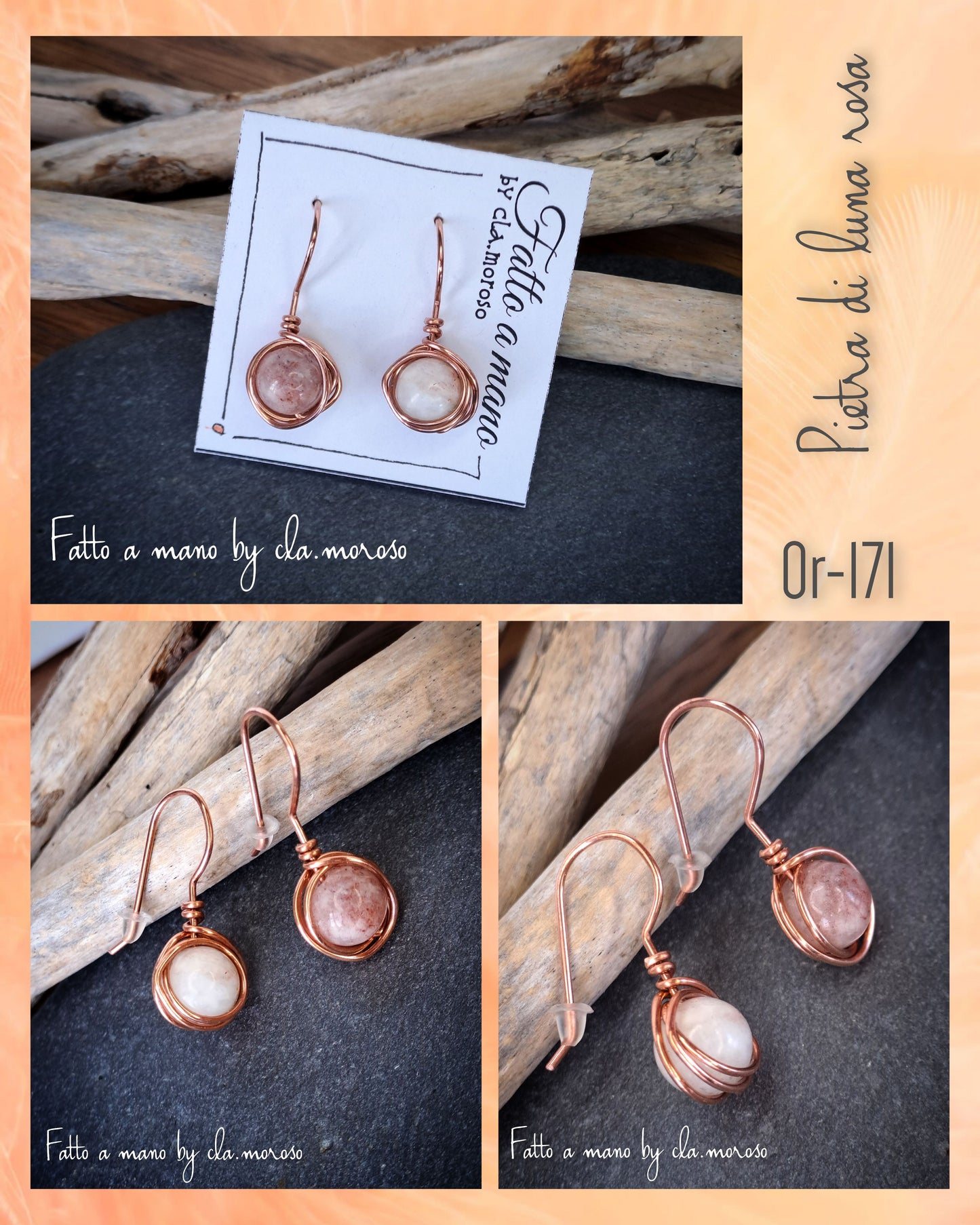 Orecchini tondi in rame con pietra