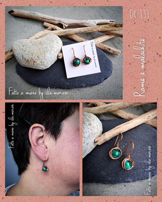 Orecchini tondi in rame con pietra