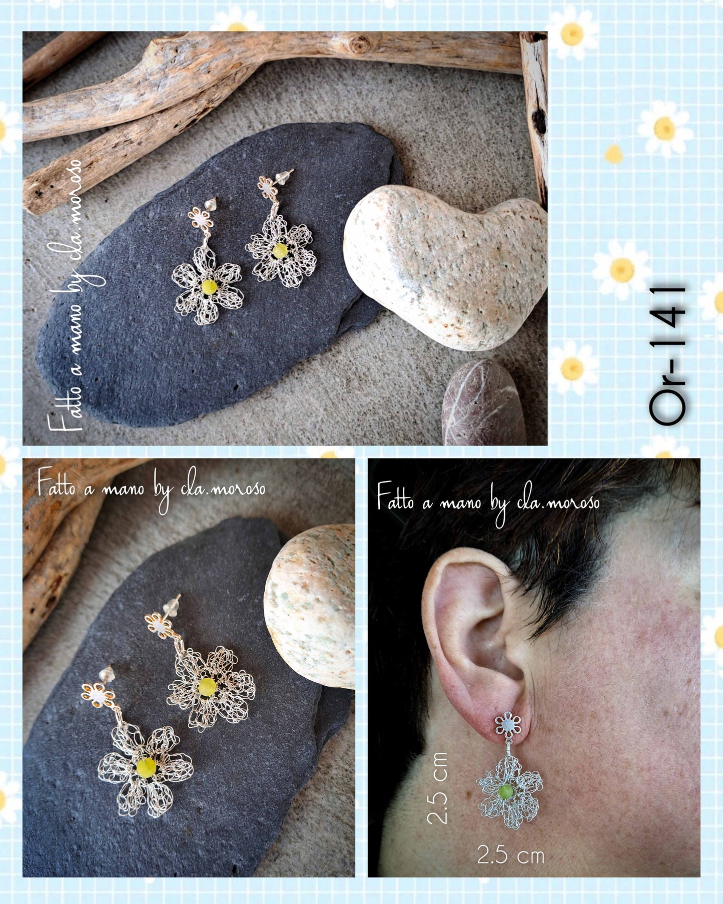 Orecchini uncinetto fiori, cuori, stelle