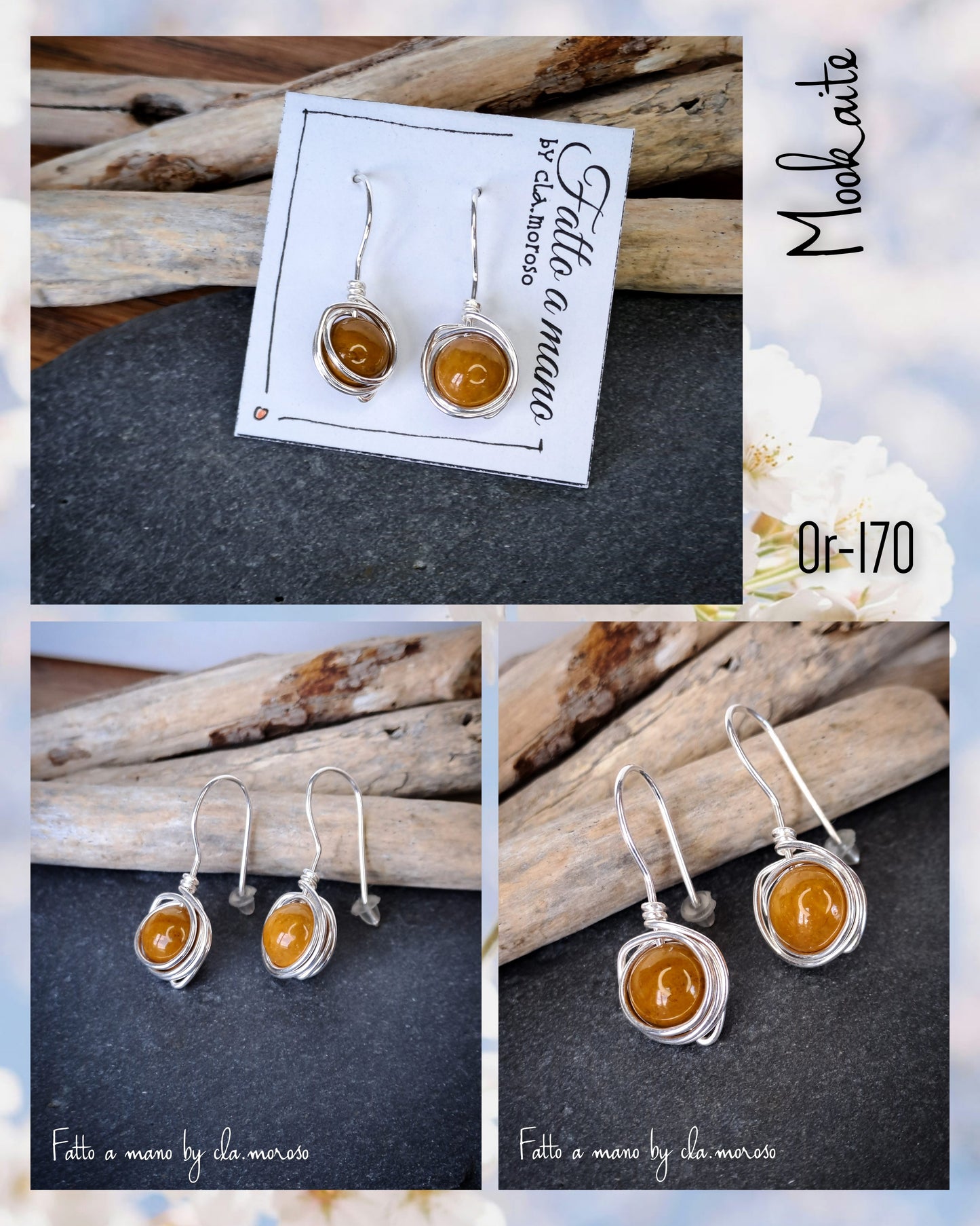 Orecchini tondi color argento con pietra Or-170