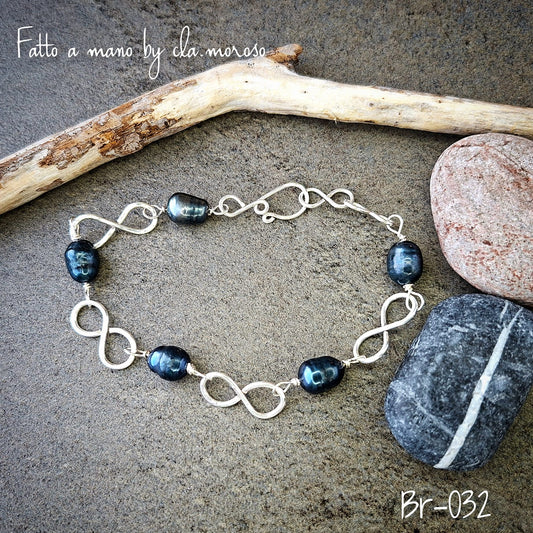 Braccialetto con perle di fiume blu Br-032