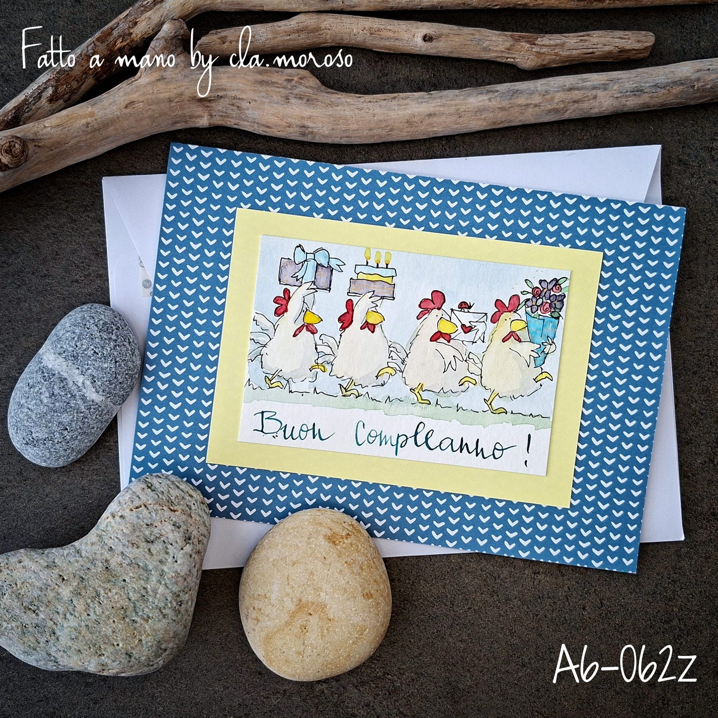 Biglietto compleanno con galline A6-062z
