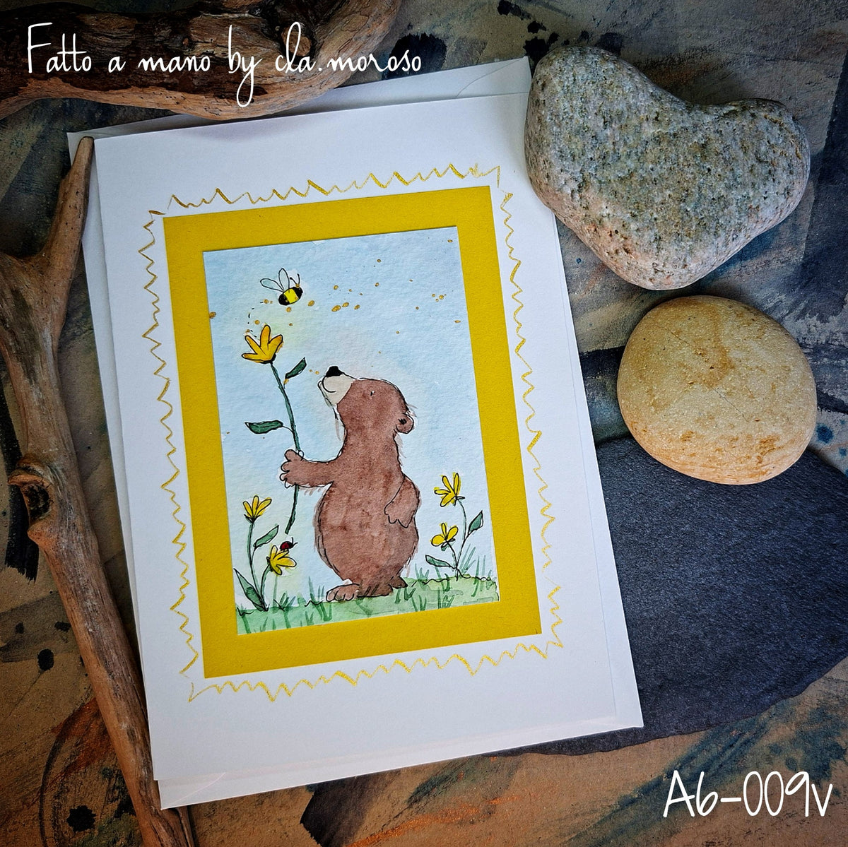 Biglietto orso e fiore🌼 A6-009v