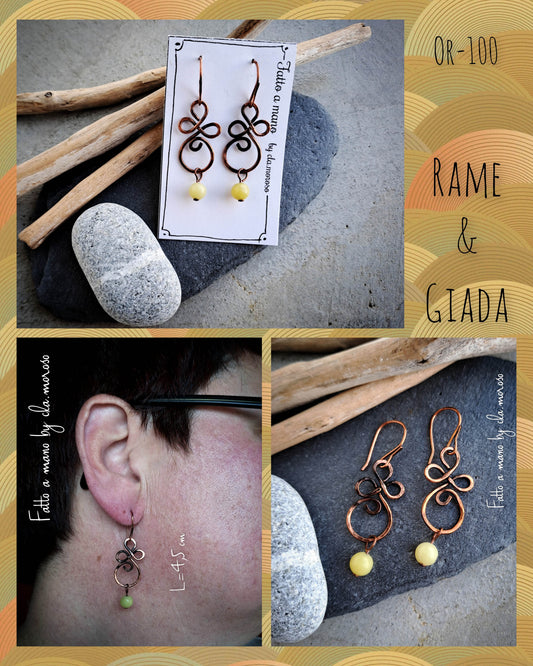 Orecchini celtici rame&giada or-100