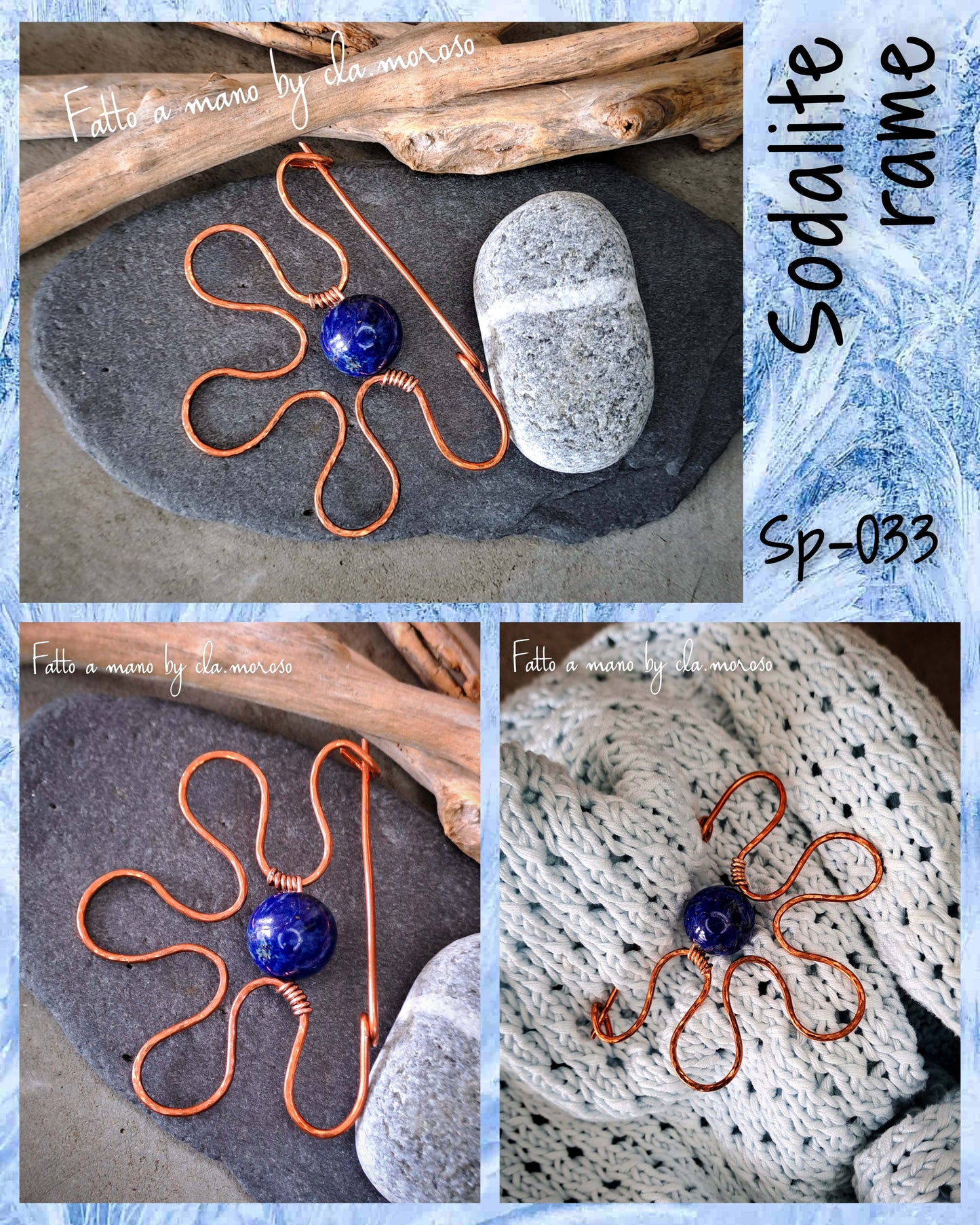 Spilla in rame e sodalite sp-033