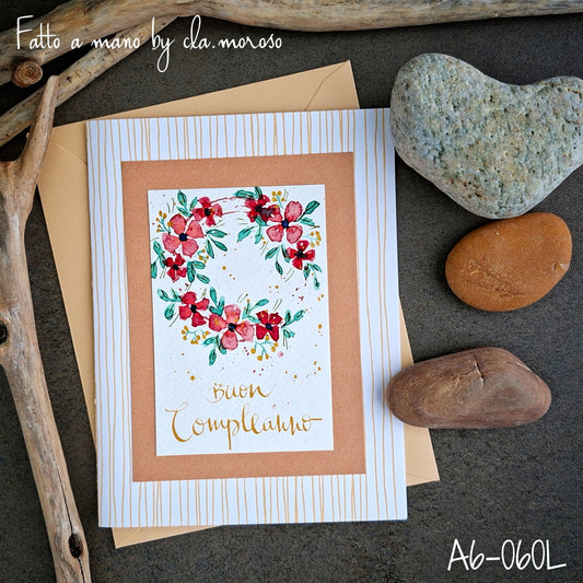 Biglietto compleanno con corona di fiori A6-060l